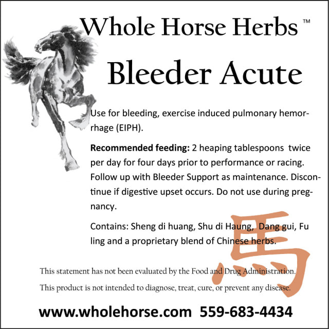 Whole Horse Bleeder formula used for racehorses exercise induced pulmonary hemorrhage EIPH